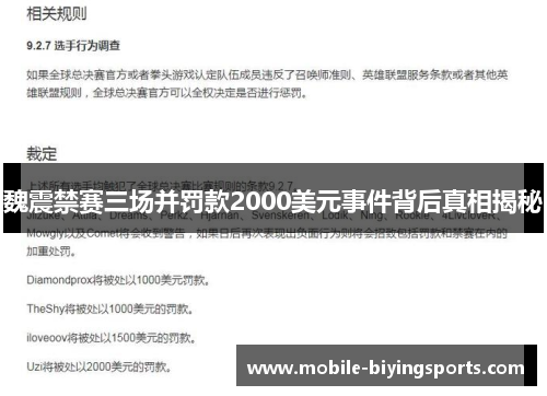魏震禁赛三场并罚款2000美元事件背后真相揭秘